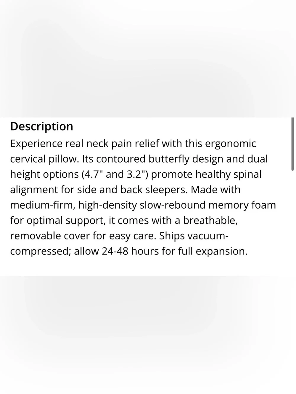 Ergonomic Cervical Memory Foam Sleeping Pillow with 4.2-4.7”H - QUEEN SIZE